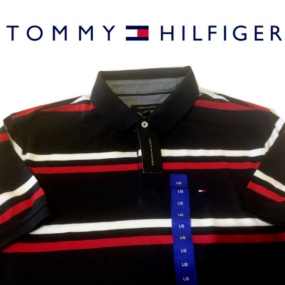 NWT MENS TOMMY HILFIGER S/S POLO SHIRT~BLUE STRIPE